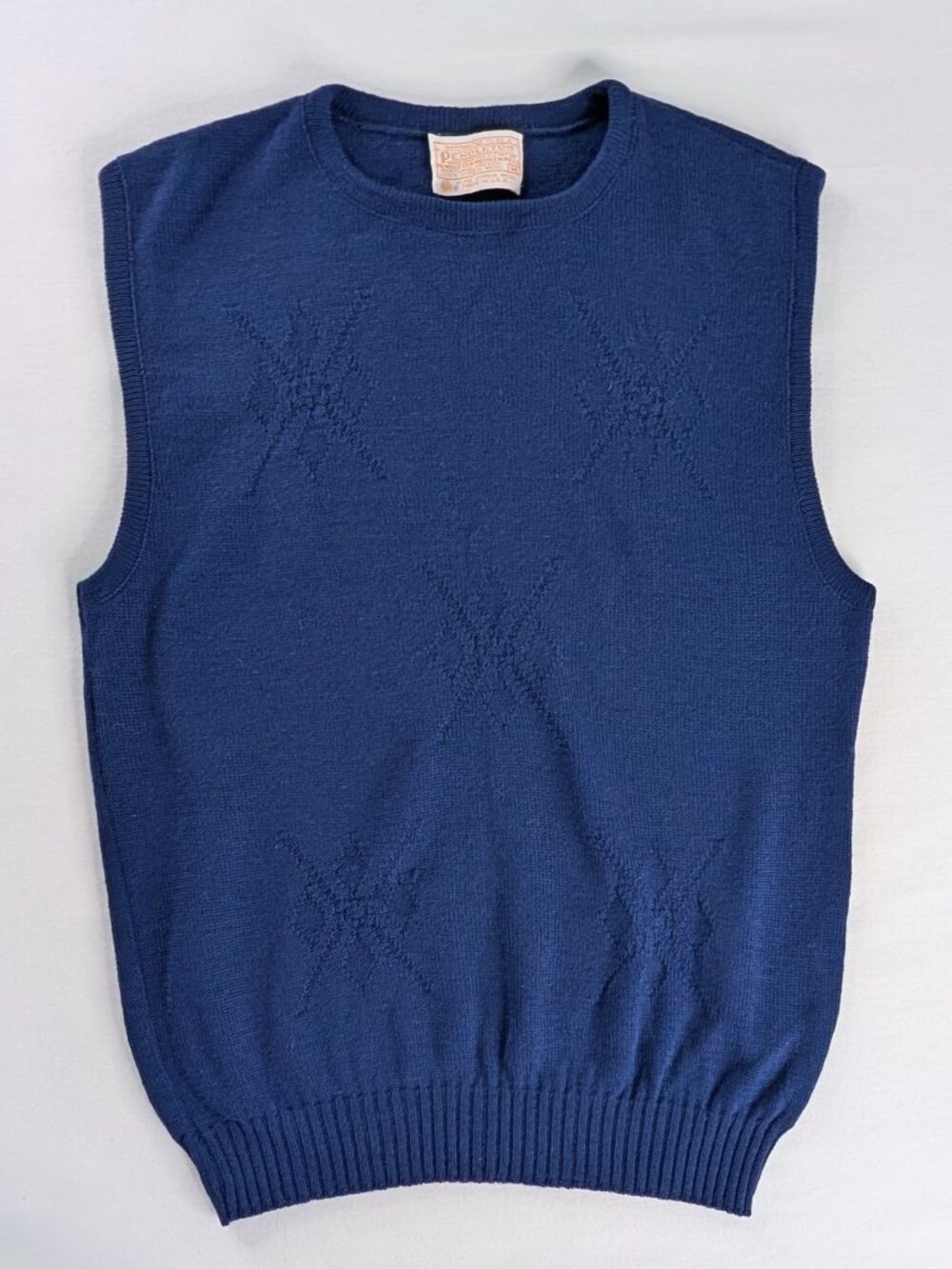 VTG Pendleton Wool Blue Woven Subtle Argyle Knit Sweater Vest Academia